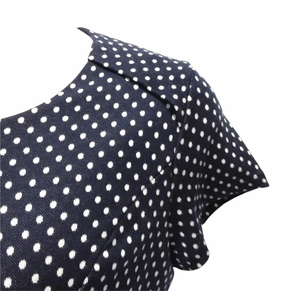 Suzanne Betro Navy Blue Polka Dot A-Line Dress